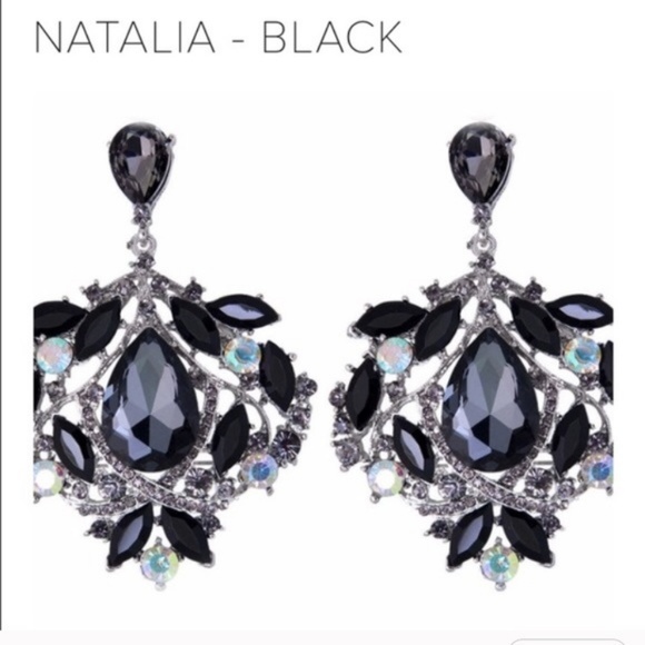 LARGE Pageant Earrings Black Silver AB Stone - Picture 4 of 4